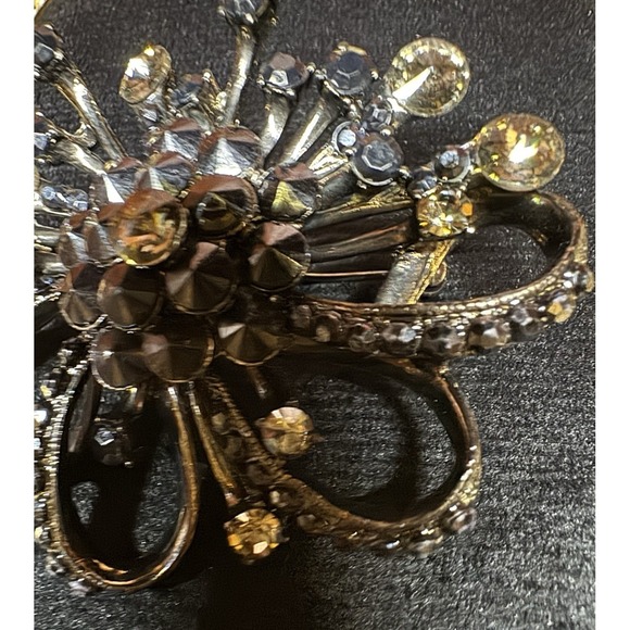 Vintage Rhinestone Starburst Flower Statement Brooch Black Champagne - Picture 14 of 14